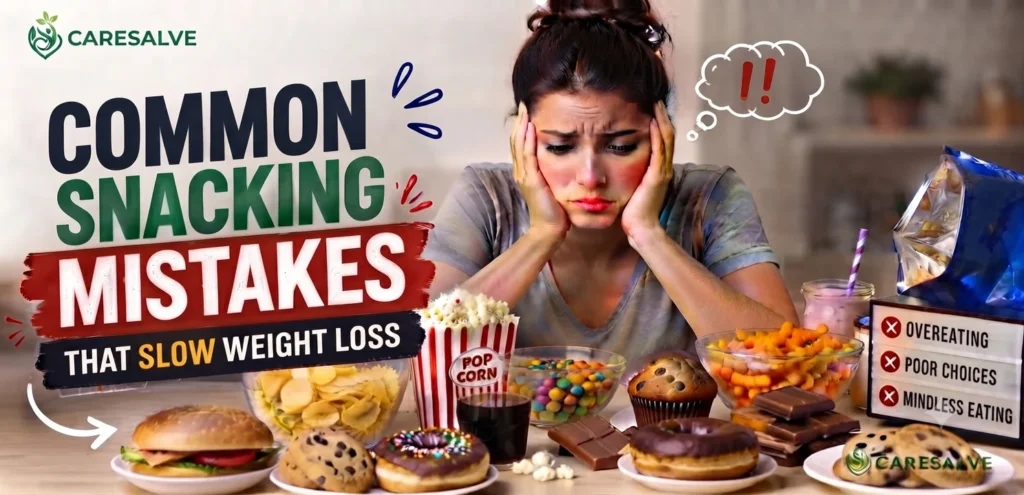 Person choosing unhealthy snacks instead of nutritious foods, highlighting common snacking mistakes that slow weight loss.