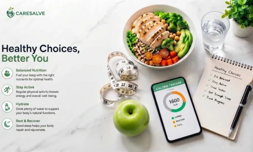 Healthy meal with calorie count and nutrition tracker illustrating how many calories to eat per day for weight loss.
