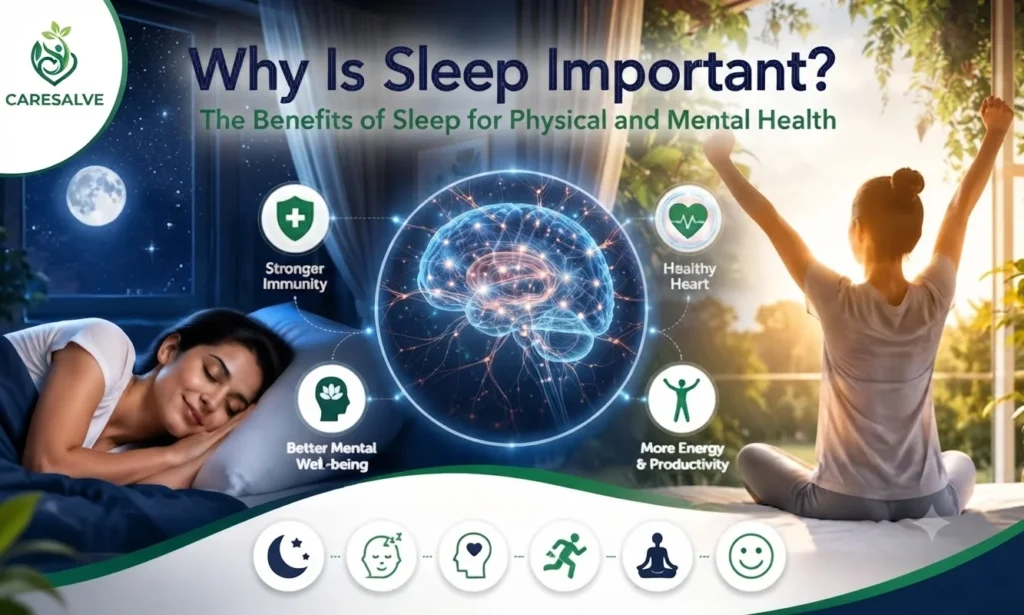 Person sleeping peacefully at night, illustrating the benefits of quality sleep for physical health, mental well-being, and overall wellness.